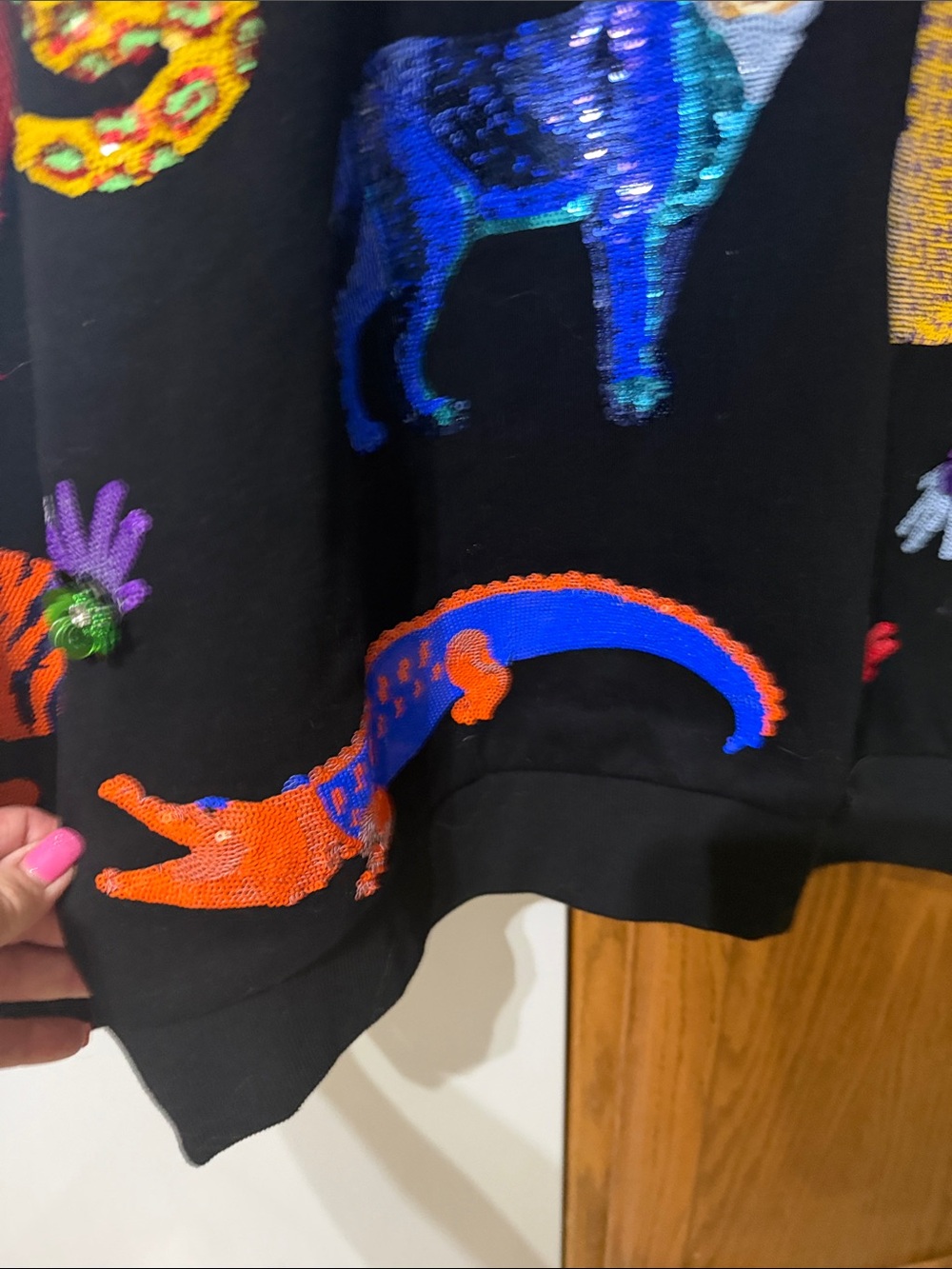 QUEEN OF SPARKLES Black Sweater with Neon Animal Appliqués - Picture 8 of 12